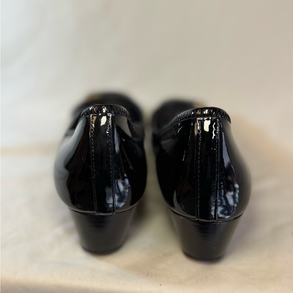 Cole Haan Black Patent Peep Toe Wedges - Picture 8 of 9